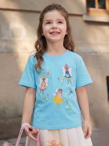 Children's Flower Fairy Embroidered T-Shirt Soft Cotton Top