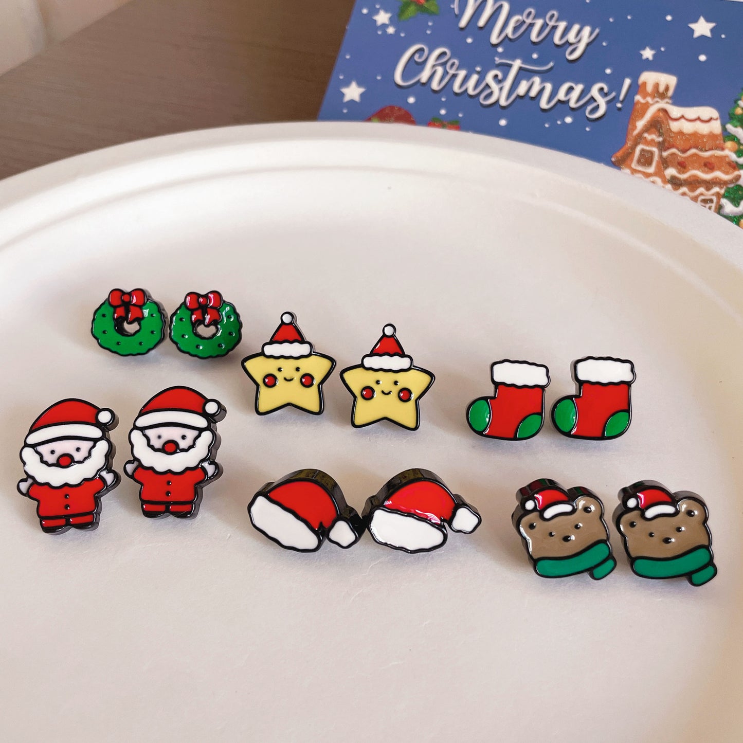 Cute Christmas Cartoon Character Earrings - Resin Drip Design
