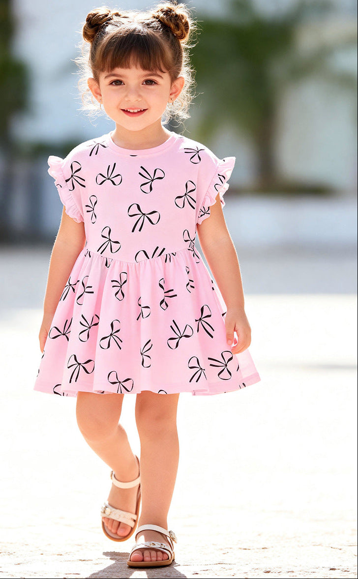 Cute Summer Short Sleeve Girls Dress Cotton Princess Style