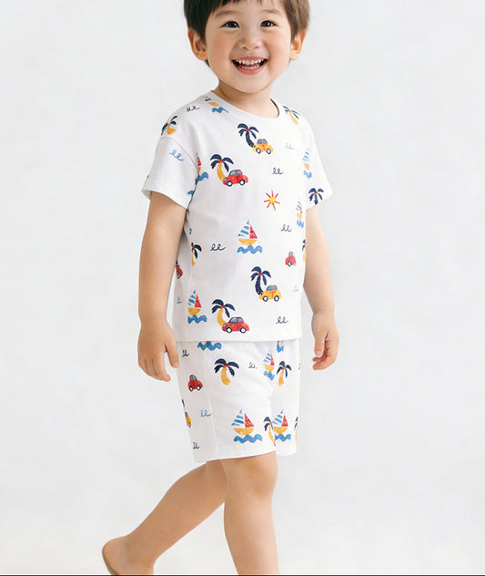 Stylish Animal Print Short Sleeve Cotton Pajama Set for Boys