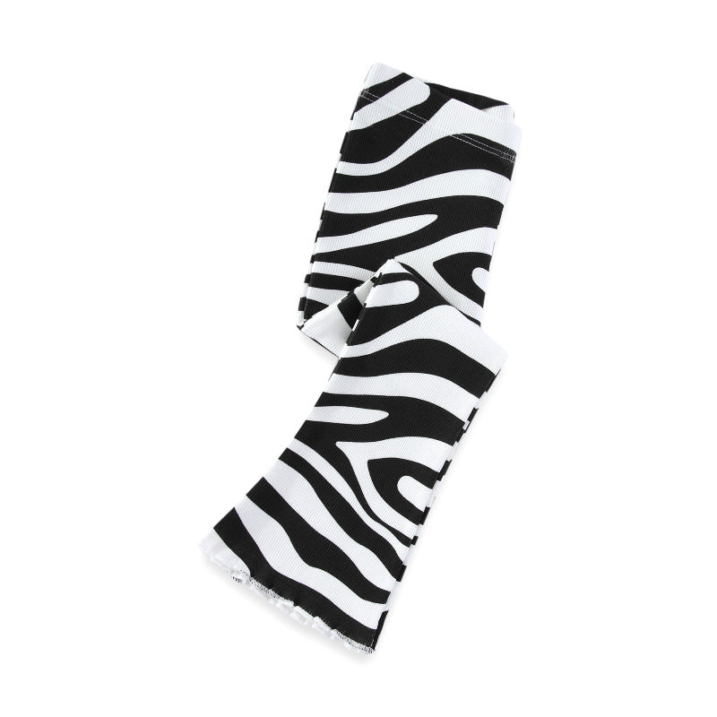 Girls' Zebra Print Flared Leggings Stylish Cotton Long Pants