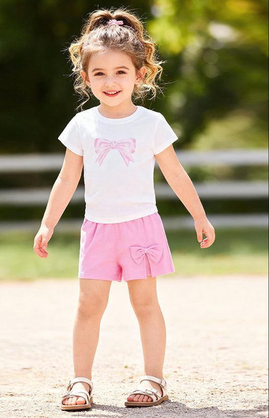 Summer Girls' Outfit with Cute Bow Design