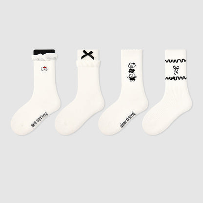 Kids Cotton Animal Stripe Mid Calf Socks Breathable