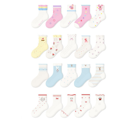 Kids Cotton Socks Cute Bunny Grid Breathable Mesh