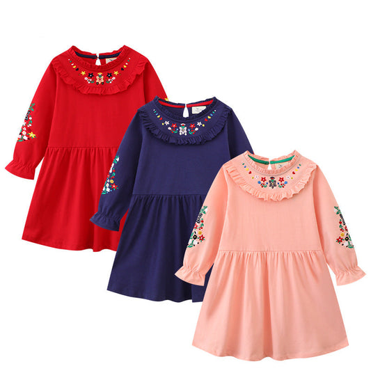 Girl's Long Sleeve Princess Dress Cute Cartoon Cotton Outfit