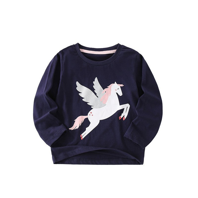 Animal Print Long Sleeve Cotton T-Shirt for Girls