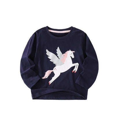 Animal Print Long Sleeve Cotton T-Shirt for Girls