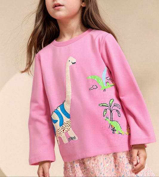 Cartoon Animal Long Sleeve T-Shirt for Girls Cotton Casual Top