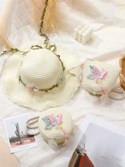Woven Beach Bag with Butterfly Tassels for Girls