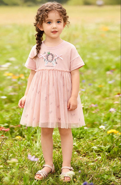 Girls' Tulle Dress Cute Short Sleeve Princess Dress