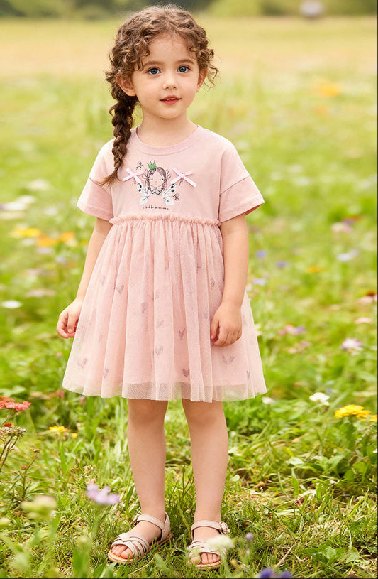 Girls' Tulle Dress Cute Short Sleeve Princess Dress