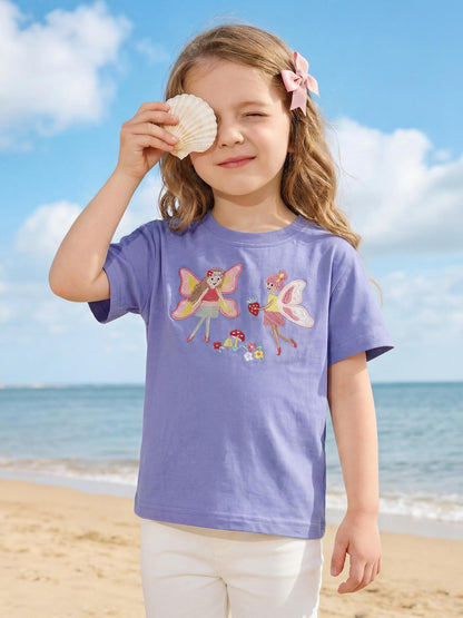 Violet Butterfly Embroidered Kids T-Shirt