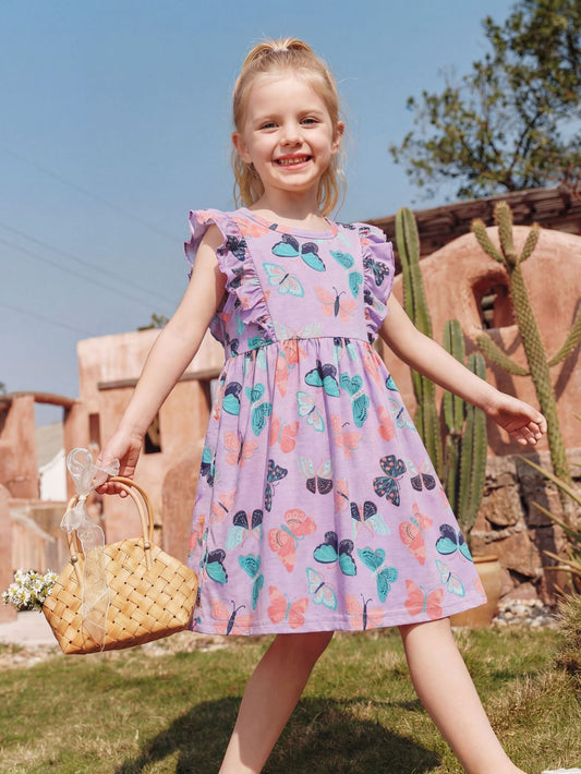 Cartoon Floral A-Line Dress for Girls