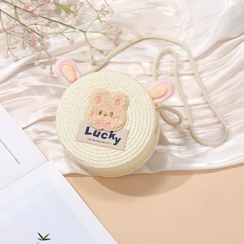 Cute Woven Straw Bag for Girls - Cartoon Design - Breathable Material - Casual Use