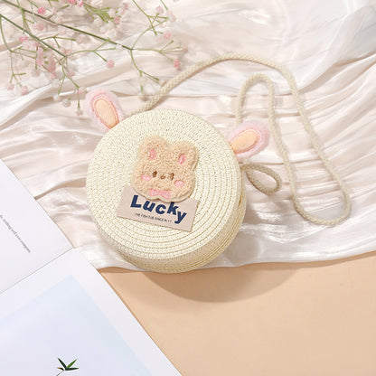 Cute Woven Straw Bag for Girls - Cartoon Design - Breathable Material - Casual Use