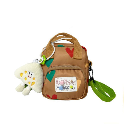 Cute Cartoon Heart Print Canvas Crossbody Bag for Kids