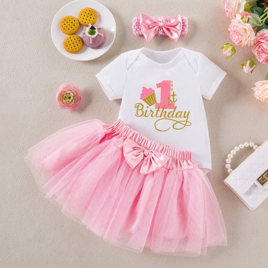 Baby Girls' Letter Print Short Sleeve Romper Dress Set
