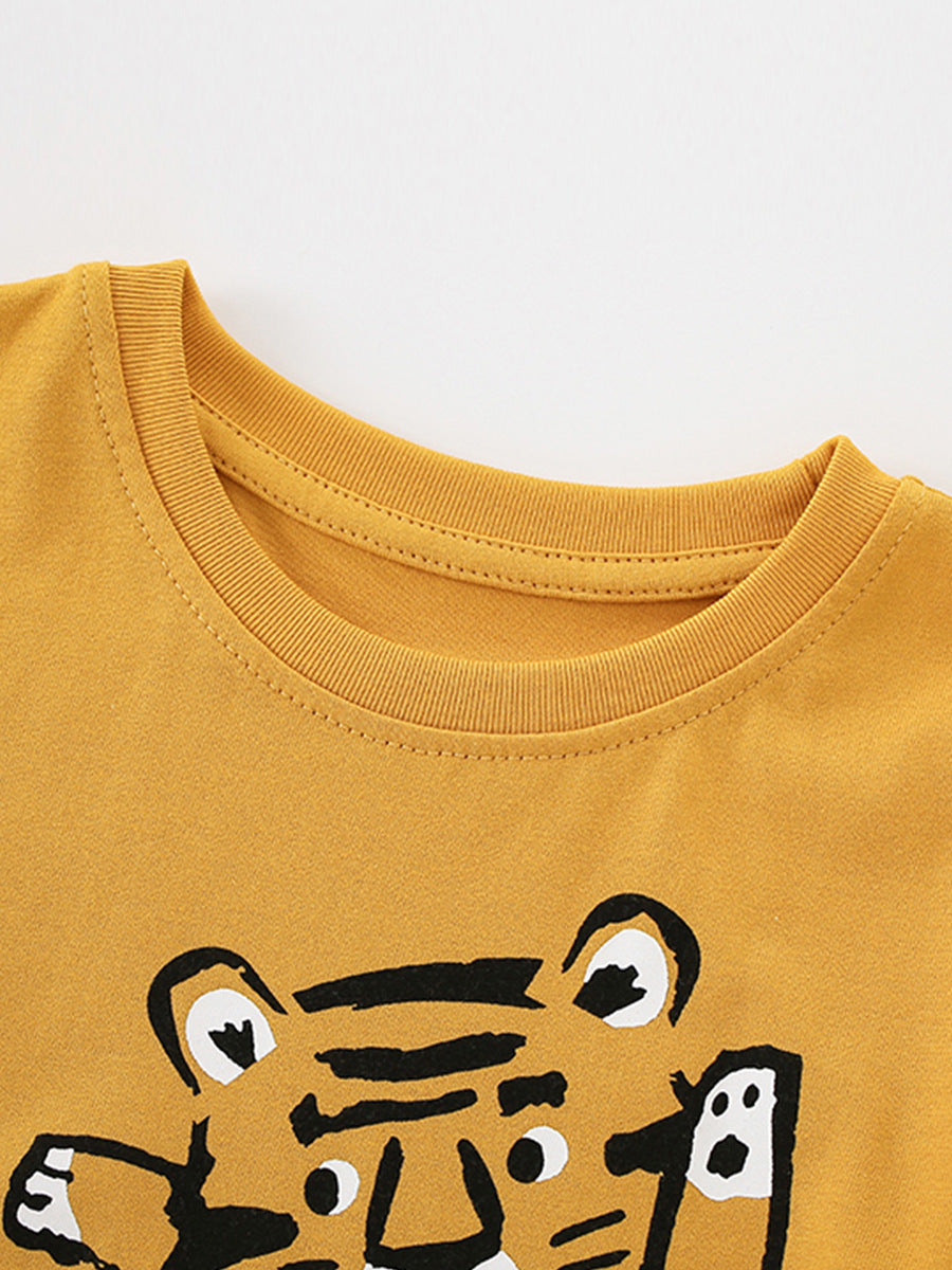 Cute Tiger Print Kids T-Shirt Casual Cotton Short Sleeve Top