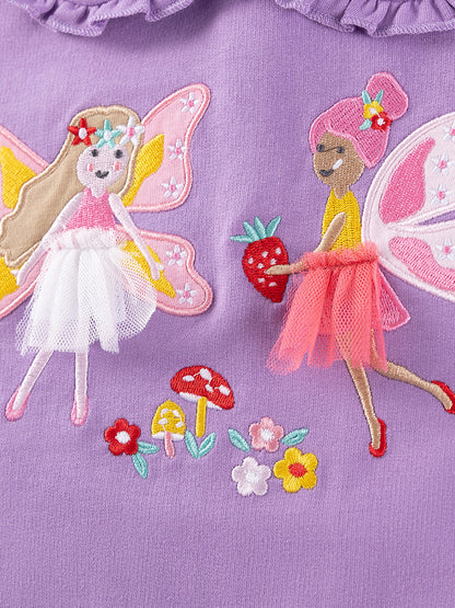 Cartoon Appliqué Girl's Outfit Cute Cotton Two-Piece Set