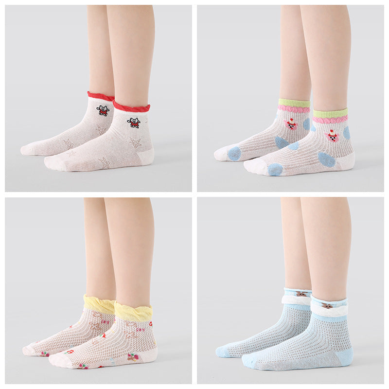 Kids Cotton Socks Cute Bunny Grid Breathable Mesh