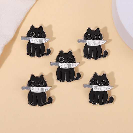 Cute Animal Black Cat Brooch Metal Badge Fashionable Accessories
