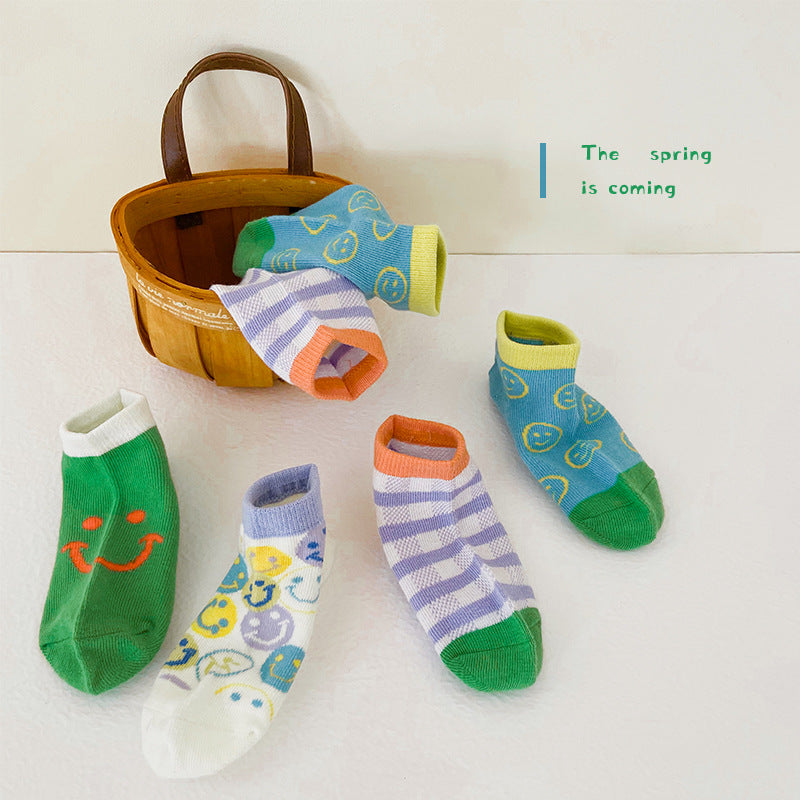 Kids Socks Smiley Face Cotton Breathable Everyday Wear