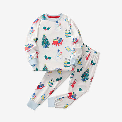 Cartoon Christmas Tree Print Milk Silk Pajama Set for Kids