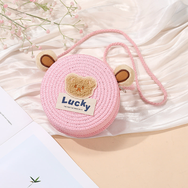 Cute Woven Straw Bag for Girls - Cartoon Design - Breathable Material - Casual Use