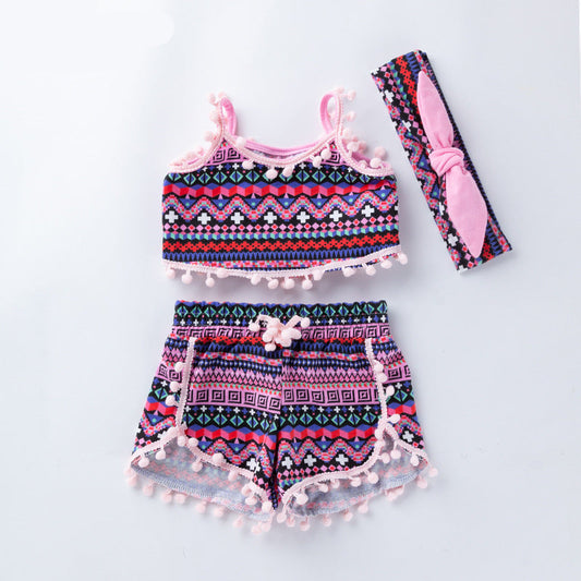 Trendy Baby Girls' Summer Outfit Set with Tassels and Accessories
