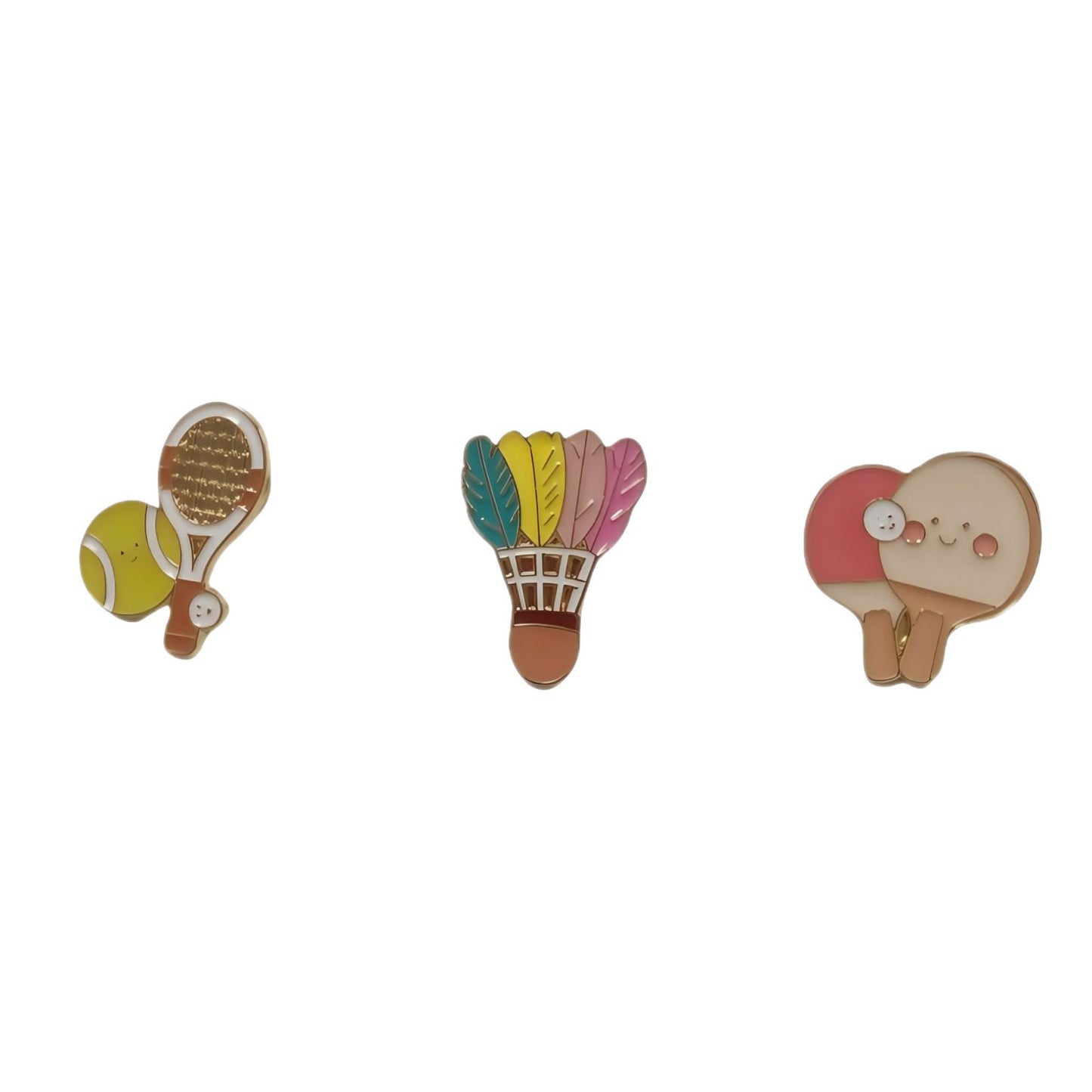 Cute Cartoon Sports Brooches – Badminton, Tennis & Ping Pong Metal Pins