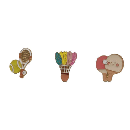 Cute Cartoon Sports Brooches – Badminton, Tennis & Ping Pong Metal Pins