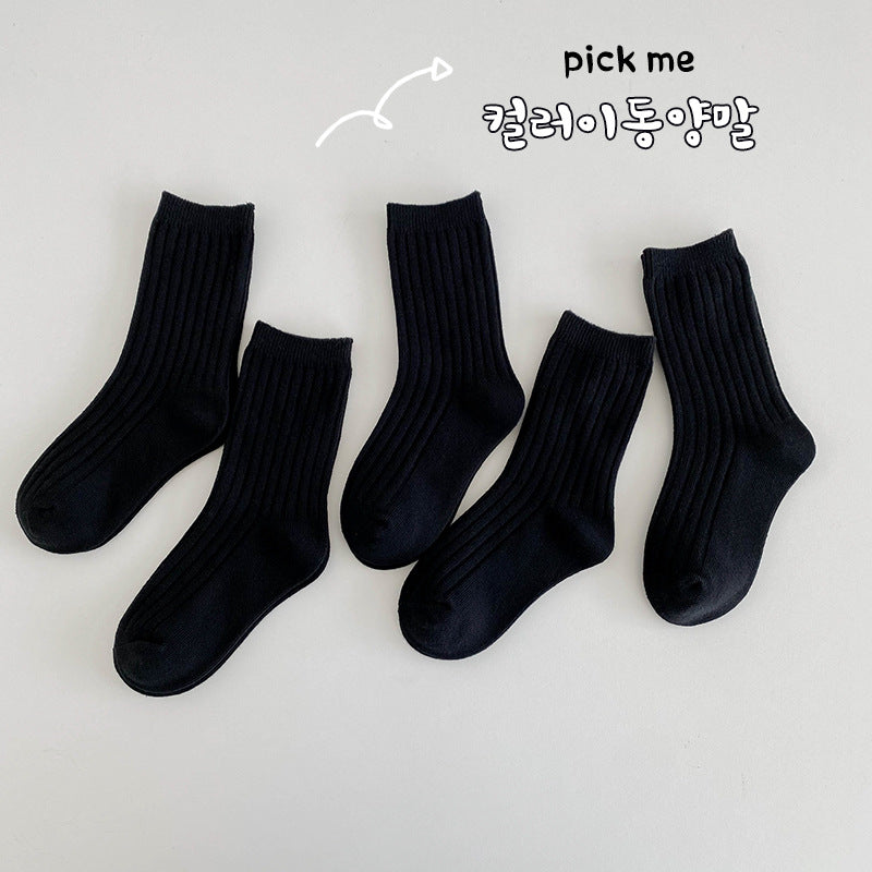 Kids Socks Solid Double Needle Breathable Ankle