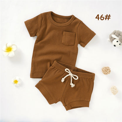 Casual Baby Short Sleeve Set Cute Solid Color Cotton Outfit