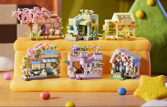 Flower Shop Building Block Set with Cherry Blossom Tree