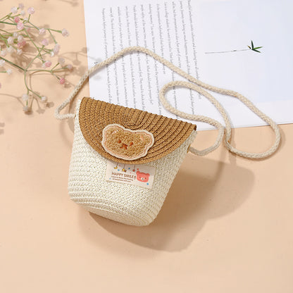 Cute Summer Children's Crossbody Woven Bag with Animal Patterns