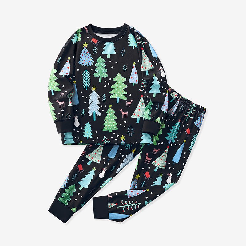 Cartoon Christmas Tree Print Milk Silk Pajama Set for Kids