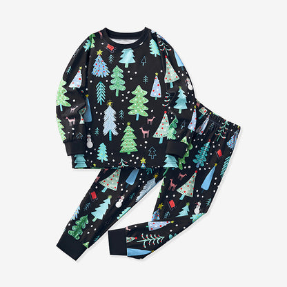 Cartoon Christmas Tree Print Milk Silk Pajama Set for Kids