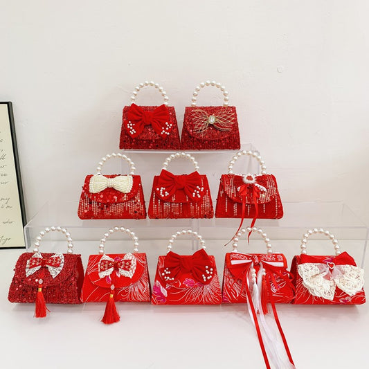 Red Glitter Bow Shoulder Bag for Kids