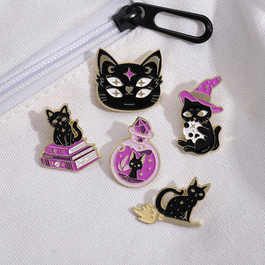 Cat Witch Lapel Pin Cute Metal Brooch with Potion