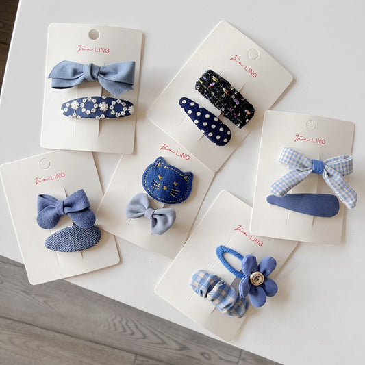 Cute Blue Cat Bow Hair Clips Fabric Accessories for Kids
