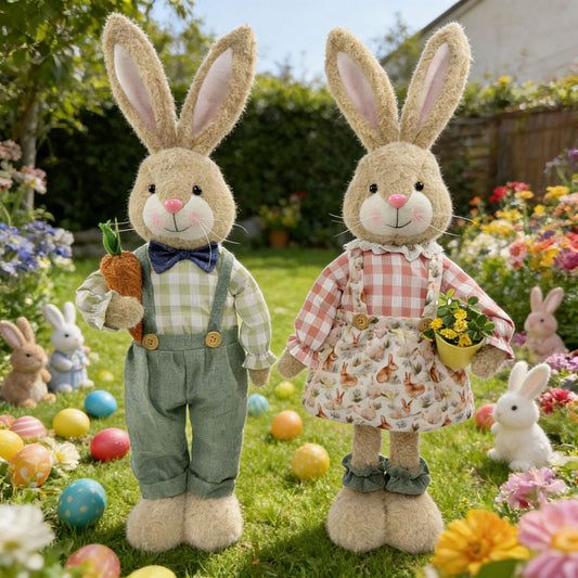 Couple's Easter Bunny Figurines - Rustic Spring Decor