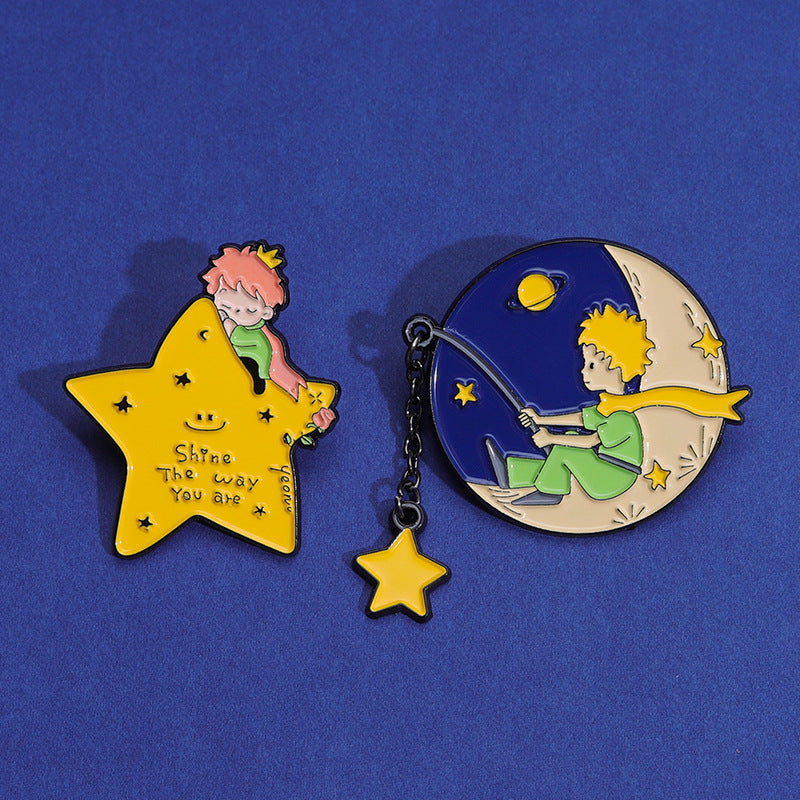 Cute Cartoon Little Prince Starry Sky Enamel Brooch