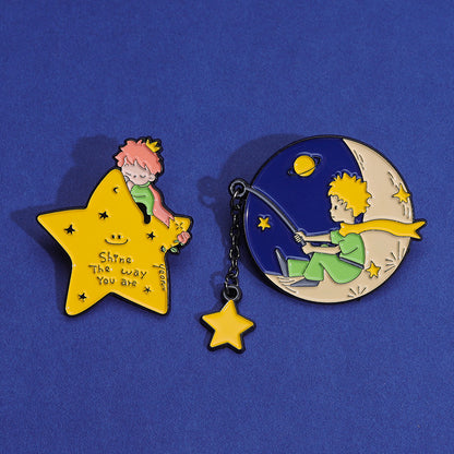 Cute Cartoon Little Prince Starry Sky Enamel Brooch