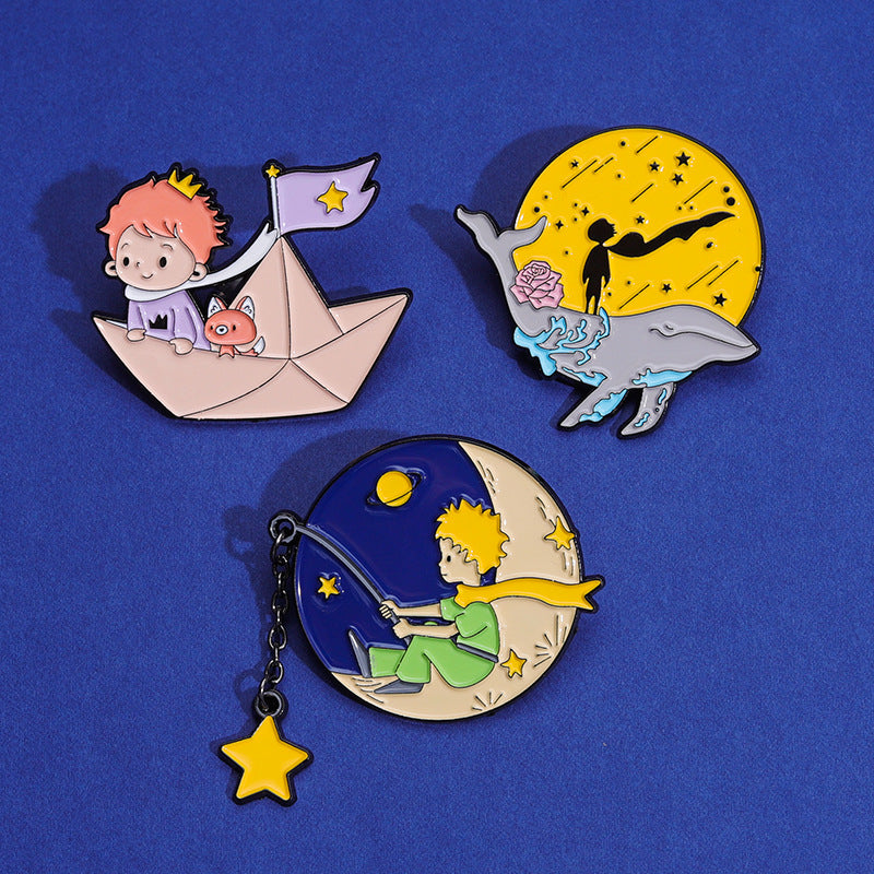 Cute Cartoon Little Prince Starry Sky Enamel Brooch