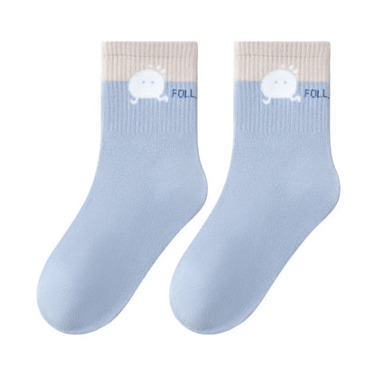 Color Block Cotton Mid-Calf Basketball Socks for Kids