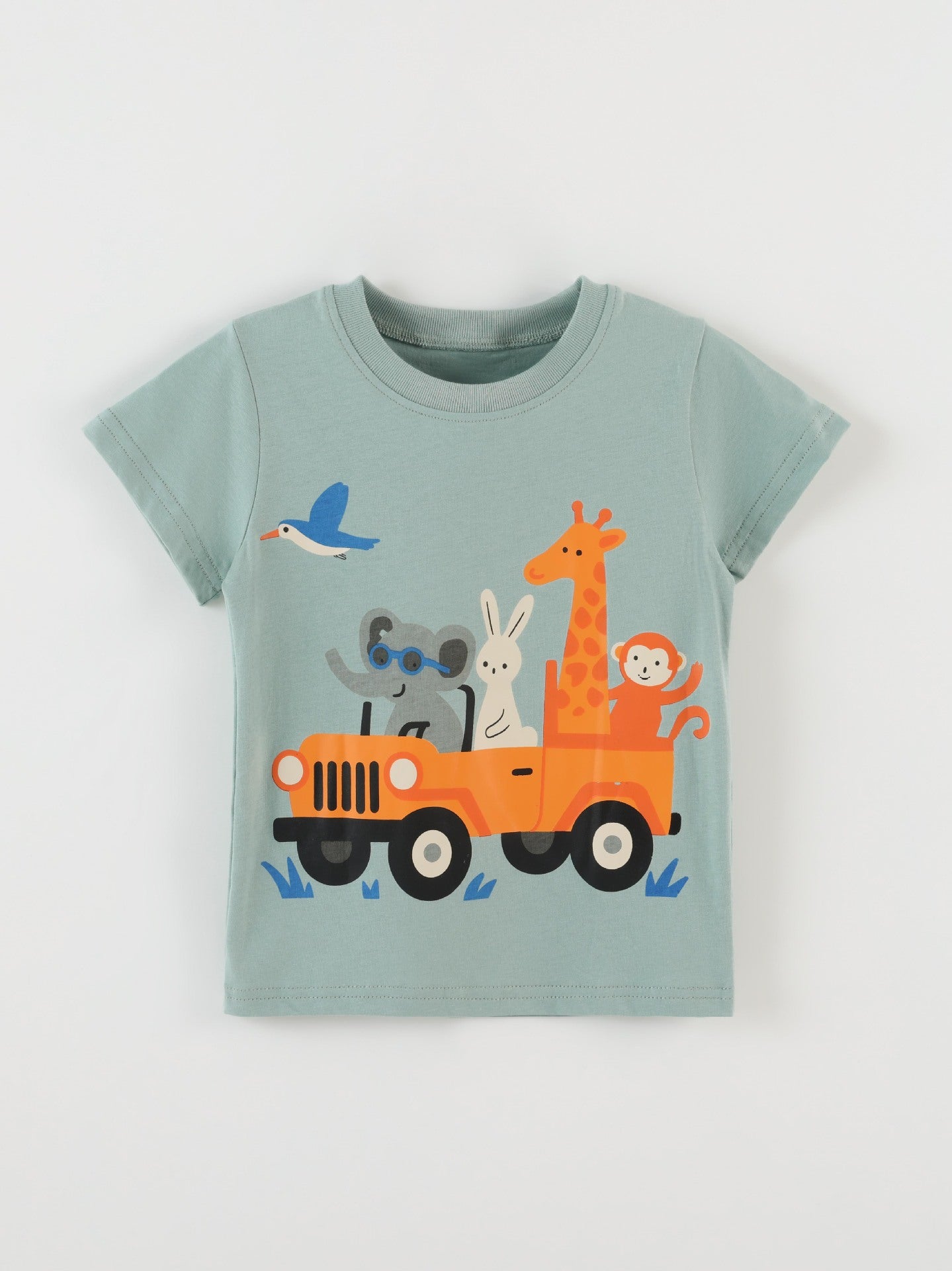 Summer Boy's Short Sleeve T-Shirt Animal Print Crew Neck