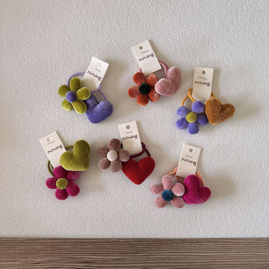 Floral Velvet Hair Ties Cute Heart Hair Bands for Girls