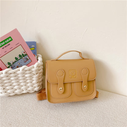 Trendy Retro Kids Backpack Cute Bear PU Double-Shoulder Bag