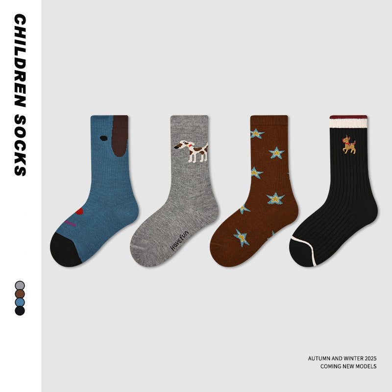 Kids Socks Puppy Cartoon Breathable Cotton Mid Calf