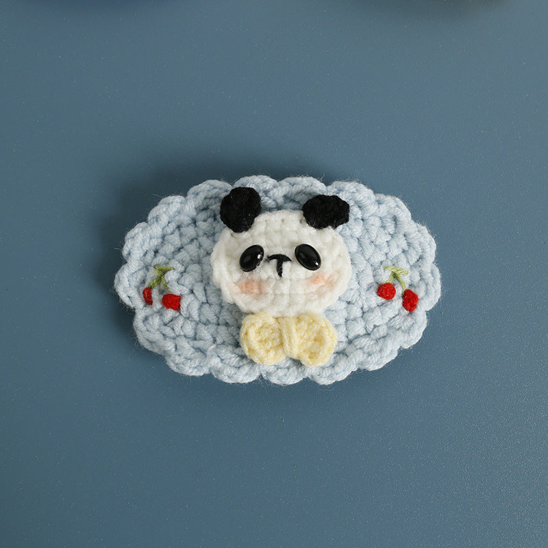 Sweet Handmade Cherry Rabbit Head Hair Clip Knitted Headband